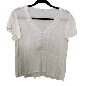 Eyeshadow Boho Cropped Blouse Flutter Sleeve Peplum Crochet Button Front White L